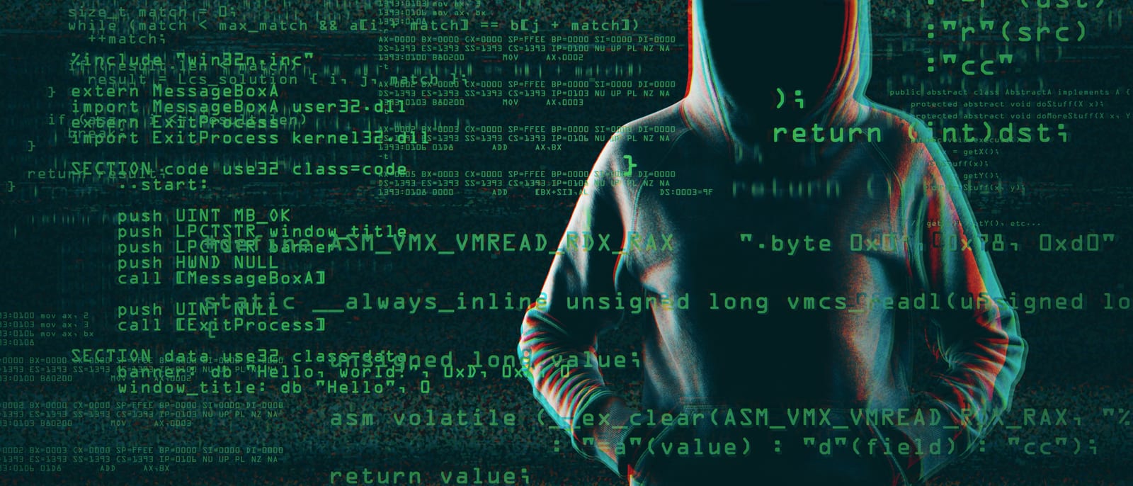 Lines of source code glowing on a dark computer monitor in a dim room
